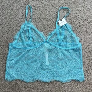Free People Soft Lace Trim Bralette Blie Turquoise  NWT Size M